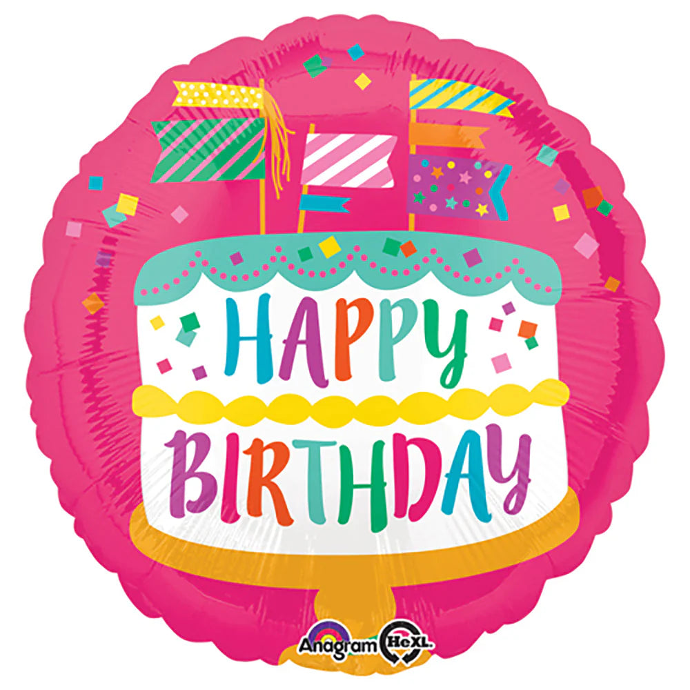 Happy Birthday Fancy Flags Cake Balloon - 18"