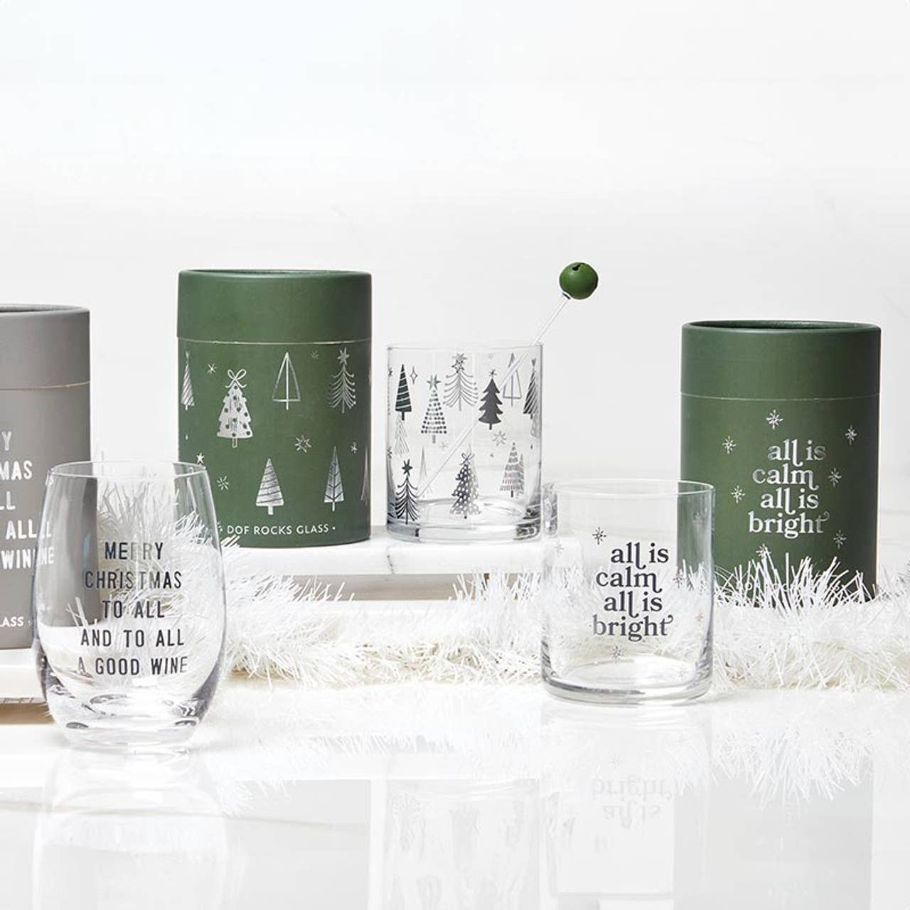 DOF Rocks Glass - Silver Trees: Hand Wash Only / Glass
