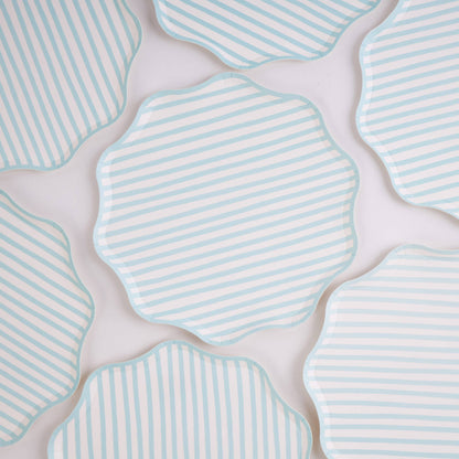 Teal and White Stripe Large Plates