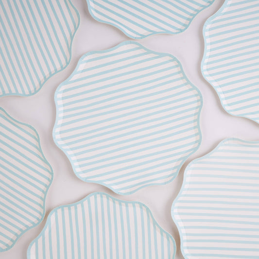 Teal and White Stripe Large Plates