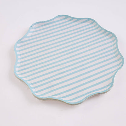 Teal and White Stripe Large Plates