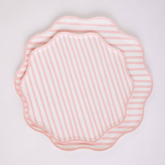 Pink and White Stripe Large Plates