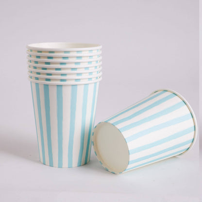 Teal and White Stripe Cups