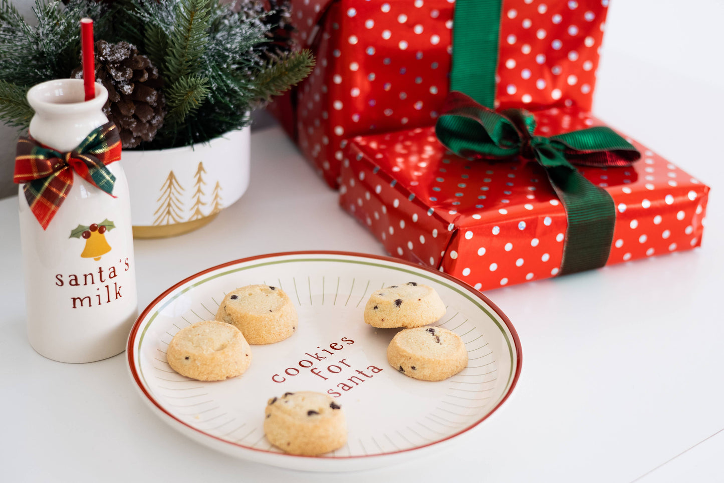 Santa Christmas Cookie Plate & Milk Jug Holiday Set