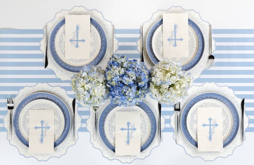 Light Blue Cross Floral Elegance Guest Towels